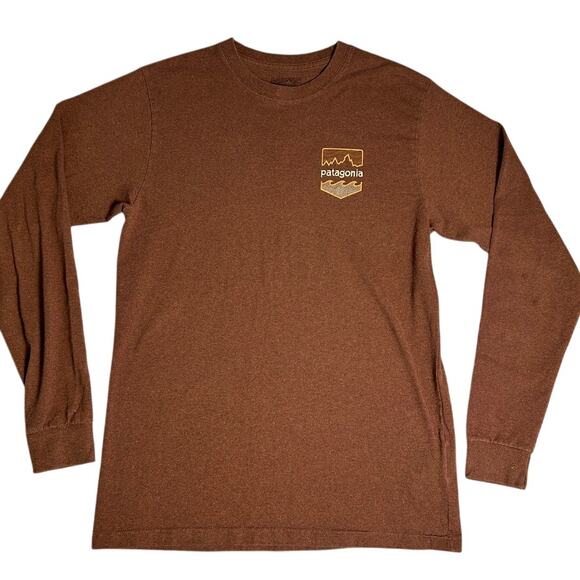 Patagonia Long Sleeve T Shirt Mens Small Brown Crew Neck Logo Outdoor Basic - Picture 2 of 8
